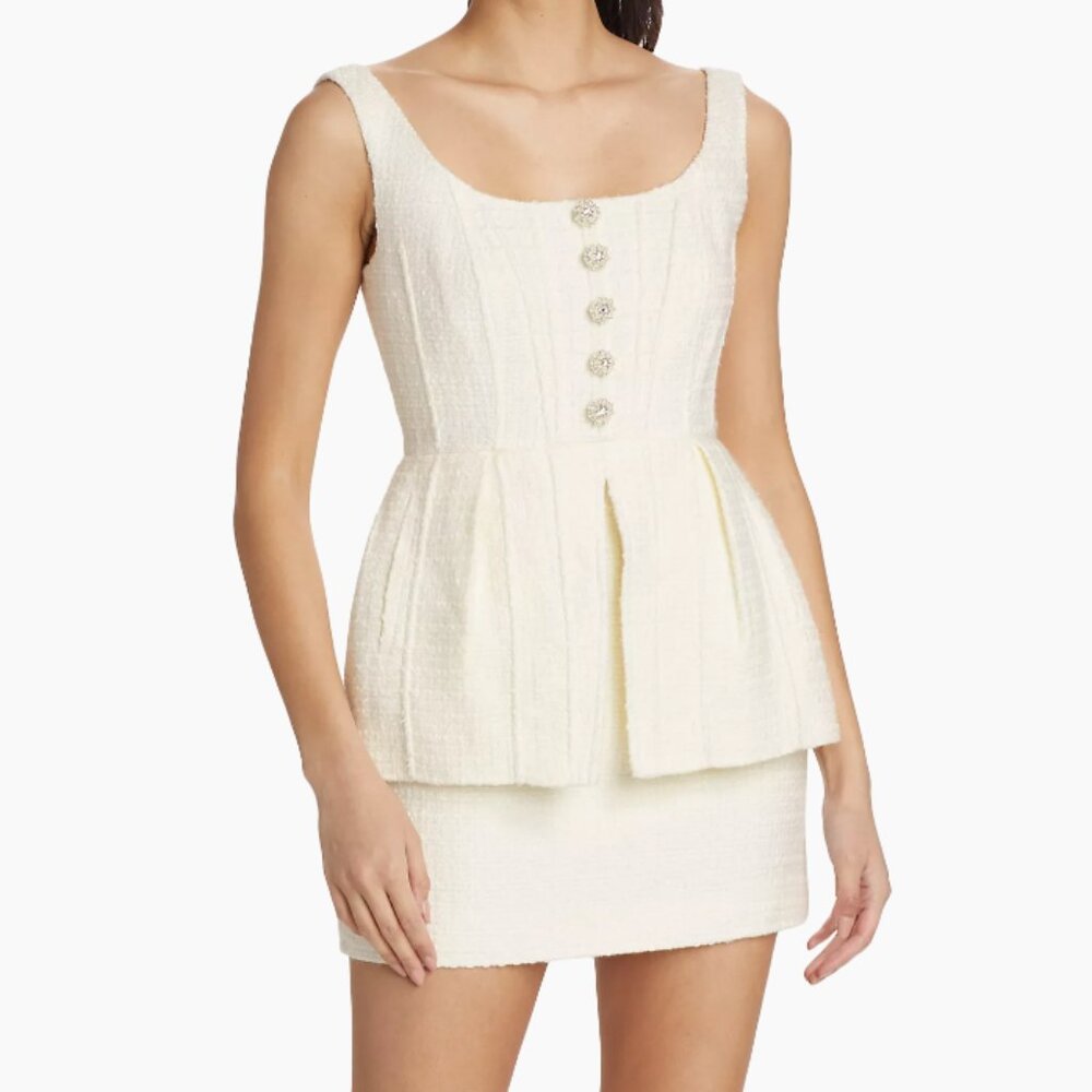 Self-Portrait  Bouclé Peplum Minidress
